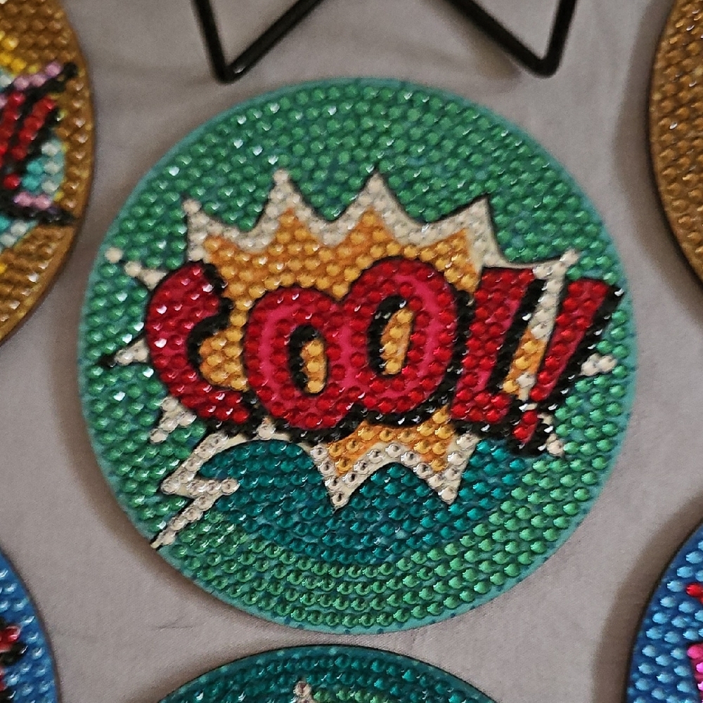 Colorful Comic Book Style Rhinestone Coaster Set - Picture 4 of 9